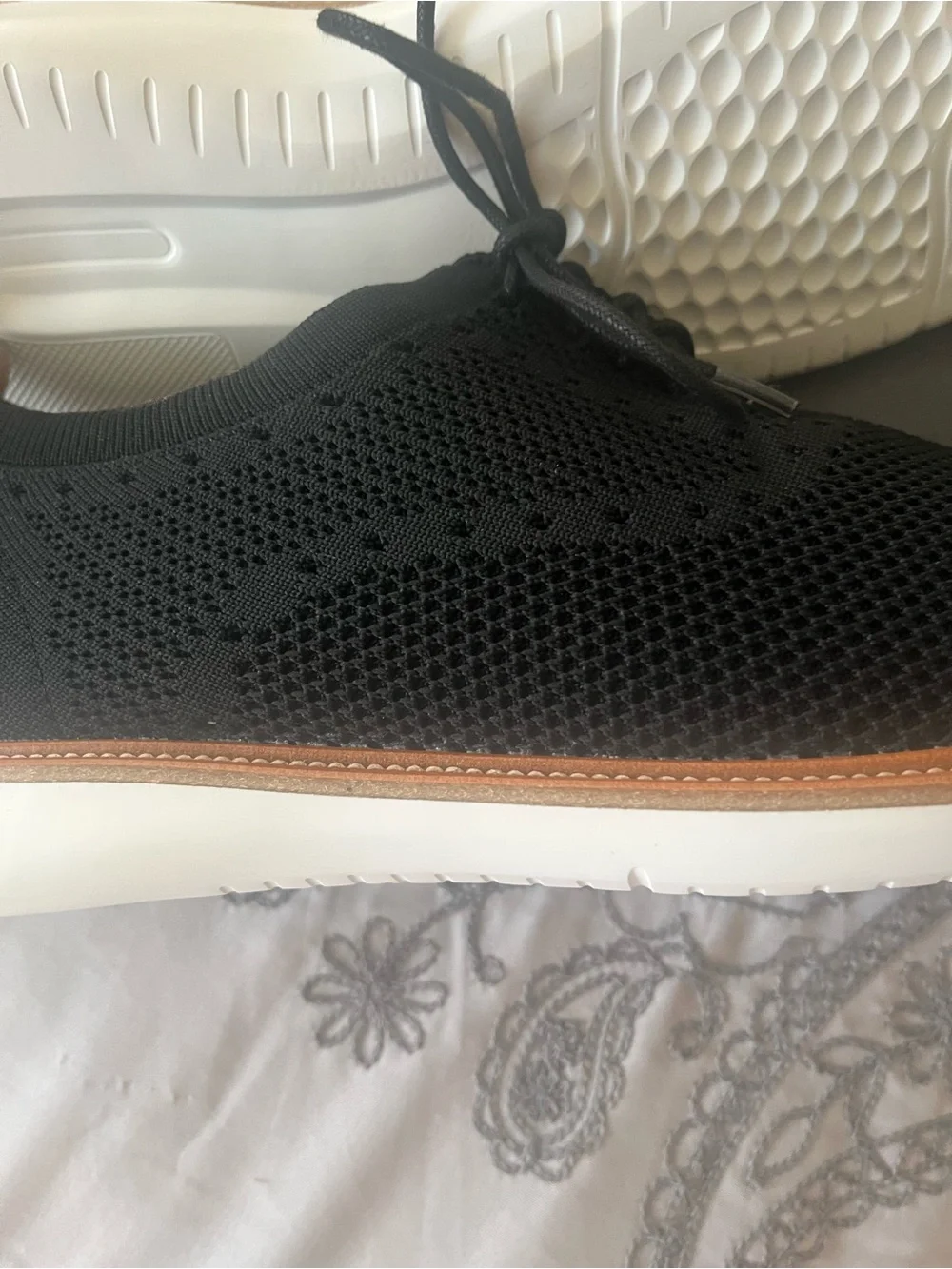 Restoration  Men's Black Knit Lace-Up Shoes with Tan Trim